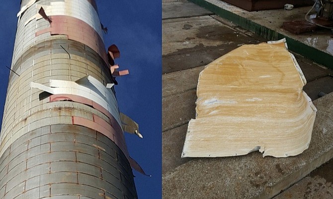PRESIDENT of the Bahamas Electrical Workers Union Paul Maynard says the covering on the smoke stacks at the Clifton Pier Plant is 'peeling' and falling to the ground.