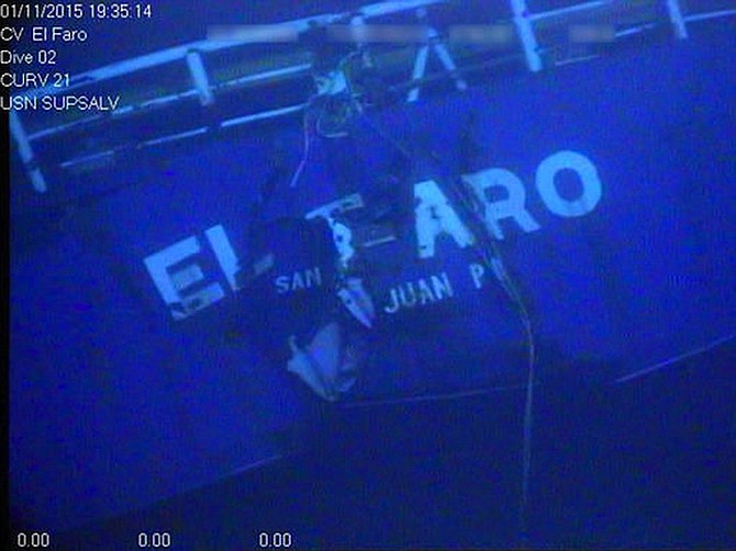 This undated image made from a video by the National Transportation Safety Board shows the stern of the sunken ship El Faro. (AP)