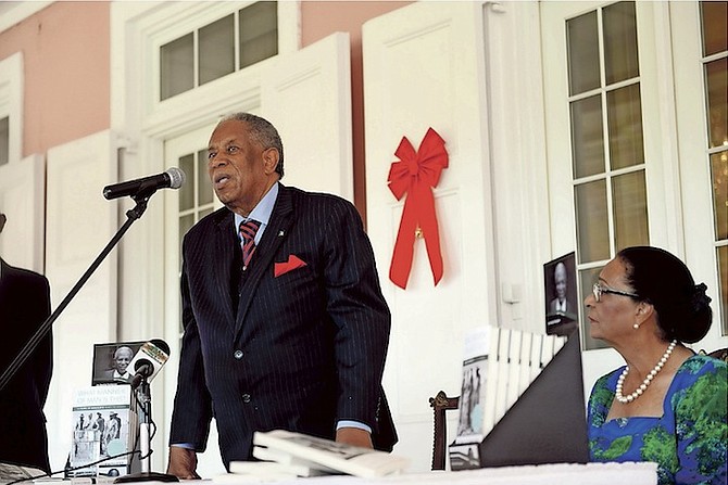 Sir Orville Turnquest, former Governor General of The Bahamas, at the launch of his book, pictured below,  at Government House. Photo: Shawn Hanna/Tribune Staff