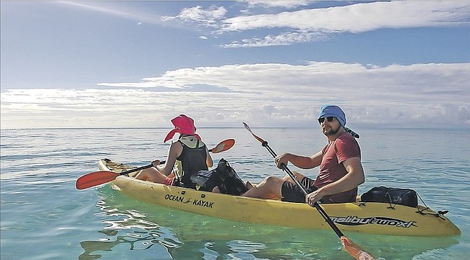 Exploring by kayak as a tourism team visited Peterson’s Cay. 