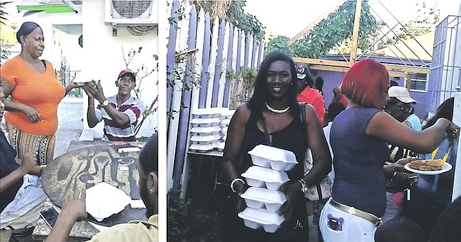 LEFT: Deborah Cox distributes food to elderly residents and sick children provided by the Santa Claus Christmas Committee on Boxing Day. 

RIGHT: Food being distributed to elderly residents and sick children by the Santa Claus Christmas Committee on Boxing Day. 

Photos: Schamel King
