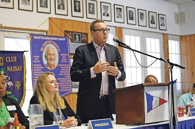 Mark Britnell of Global Health Practice at KPMG speaks with the Rotary Club of East Nassau on the overall economic benefits of universal health coverage. Photo: Terrel W. Carey/Tribune Staff