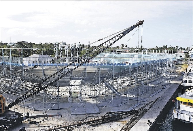 A VIEW of the rising structure of the new beach soccer stadium at Malcolm Park West. 
Photo: Terrel W Carey/Tribune Staff
