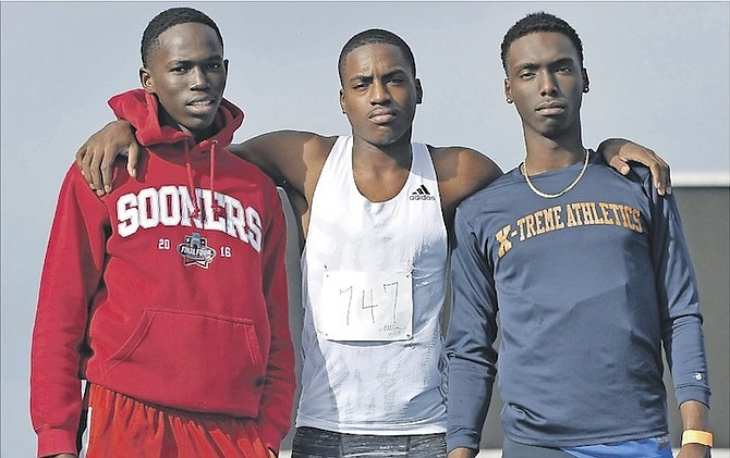 Carifta high jump qualifiers Christopher Johnson, Kyle Alcime and Benjamin Clarke.
Photo: Kermit Taylor/Bahamas Athletics