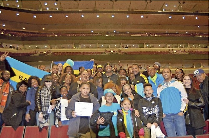 BUDDY HIELD (centre in middle row) is pictured with a group of Bahamians living in the Midwest following the New Orleans Pelicans game against the Chicago Bulls on January 14.
