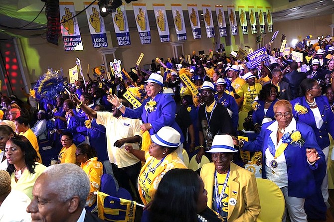 PLP supporters enjoy the last night of the convention. Photo: Terrel Carey