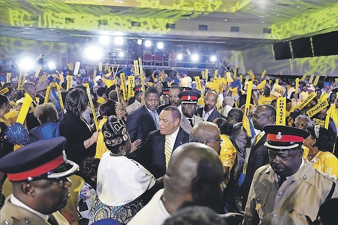 Prime Minister Perry Christie is greeted by supporters while making his arrival into the PLP convention.