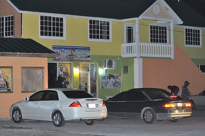 The crime scene in the early hours of Wednesday at the Game Time Bar, Logwood Road, Freeport. Photo: Vandyke Hepburn/BIS