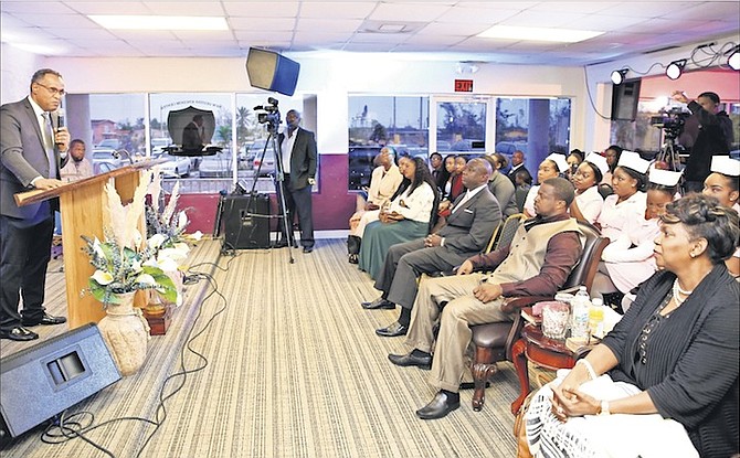 Minister for Grand Bahama Dr Michael Darville talking to clinical nurses destined for the island. Photo: Lisa Davis/BIS