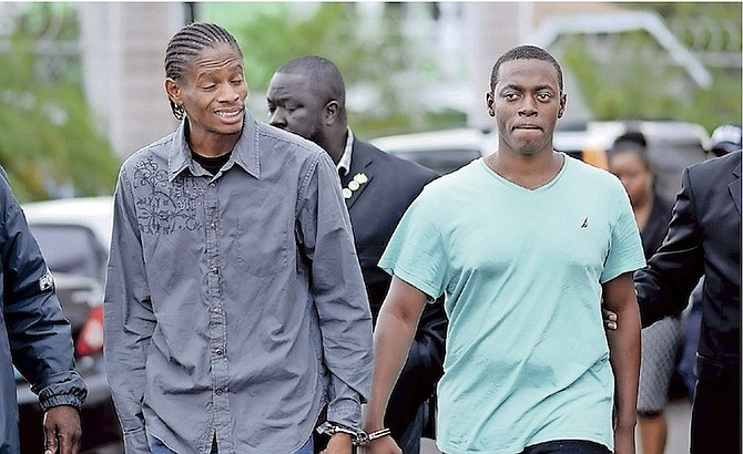 Jawaddi Woodside, 24 and Kendrick Woodside, 29, outside court. Photo: Shawn Hanna/Tribune Staff