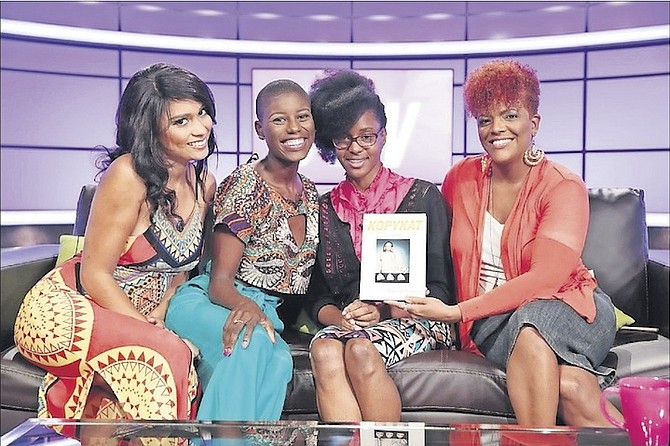 Paquell Butterfield (second from right) promotes her book, “KopyKat: Take Time to Find Yourself”, on the TV show The Stew.