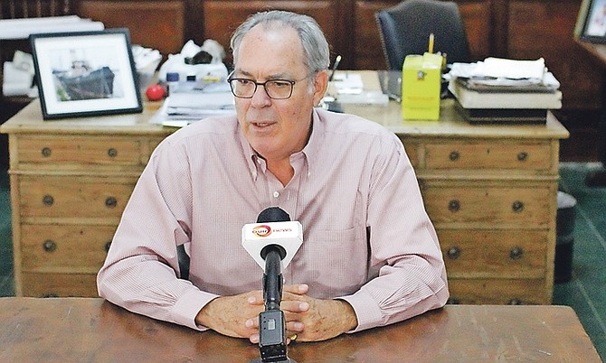 Former Deputy Prime Minister Brent Symonette announces his intention to run in the St Anne's constituency in the general election for the Free National Movement on Tuesday. Photo: Terrel W Carey/Tribune Staff 