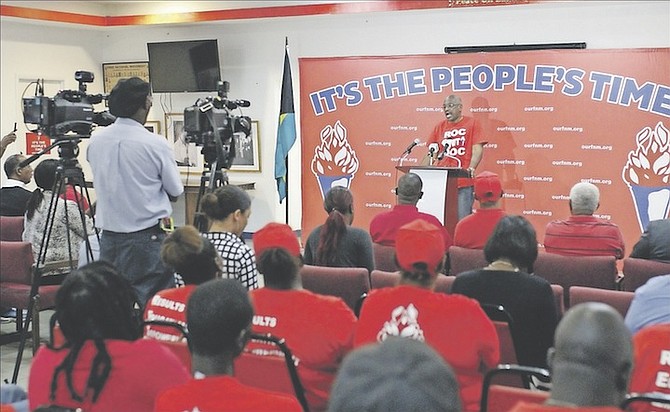 FNM leader Dr Hubert Minnis speaks at yesterday’s press conference at the party’s headquarters to address the gesture by Prime Minister Perry Christie.
Photos: Terrel W. Carey/Tribune staff