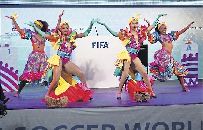 DANCERS perform during the FIFA Beach Soccer World Cup Official Draw at the Atlantis resort. 
Photos: Shawn Hanna/Tribune Staff