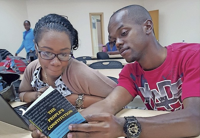 Students at The University of The Bahamas discuss The People’s Constitution.
