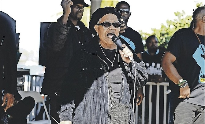 Former Court of Appeal President Dame Joan Sawyer speaking at the We March Bahamas protest march. 
