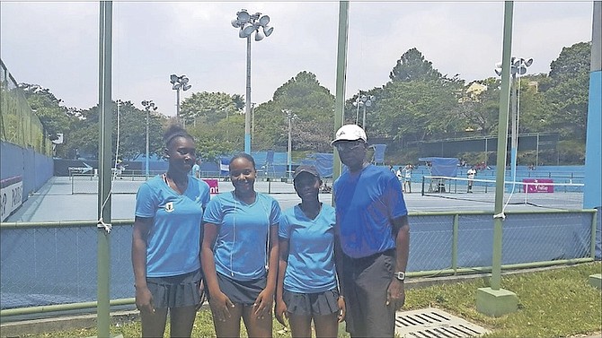 THE Bahamas Junior Fed Cup team will return home from El Salvador with a fifth place finish in the 2017 North/Central American and Caribbean Under-16 Tournament. Shown (l-r) are Elana Mackey, Sydni Kerr, Sydney Clarke and coach Bradley Bain.