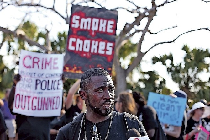 Ranard Eric Henfield, community activist, at the head of yesterday’s march.