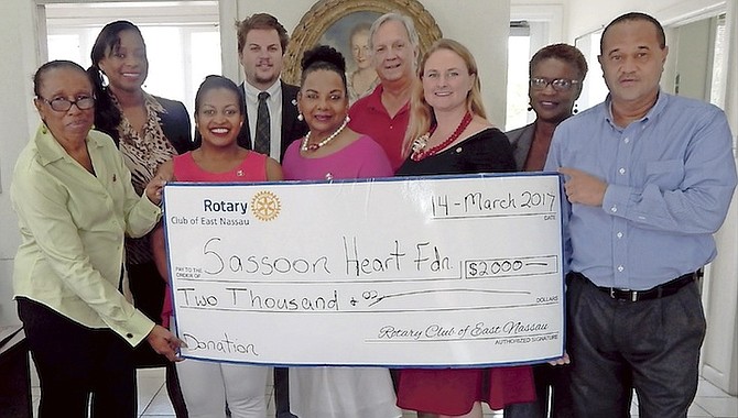 (l-r) Linda Lafleur; Heart Foundation treasurer and trustee; Hope Sealey, Rotary president-elect; Erin Jones, Rotarian; Adrian White, Rotary secretary and director; Marilyn Cambridge, chairperson of the Heart Ball Committee; Roy E Barnes, Heart Foundation chair; Diane de Cardenas, Rotary president; Constance Gibson, Rotary director, and Keith Sands, Rotary director.