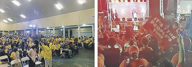 The scene last night as both the PLP, left, and the FNM held events as the countdown to the election continues. 