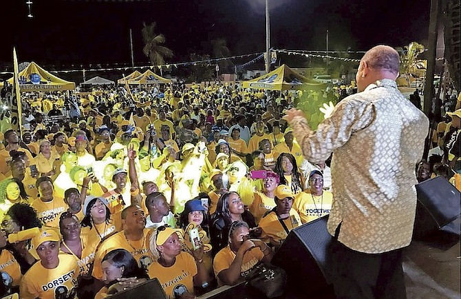 Prime Minister Perry Christie addressing the crowd at a PLP rally in the Marathon constituency on Saturday night.