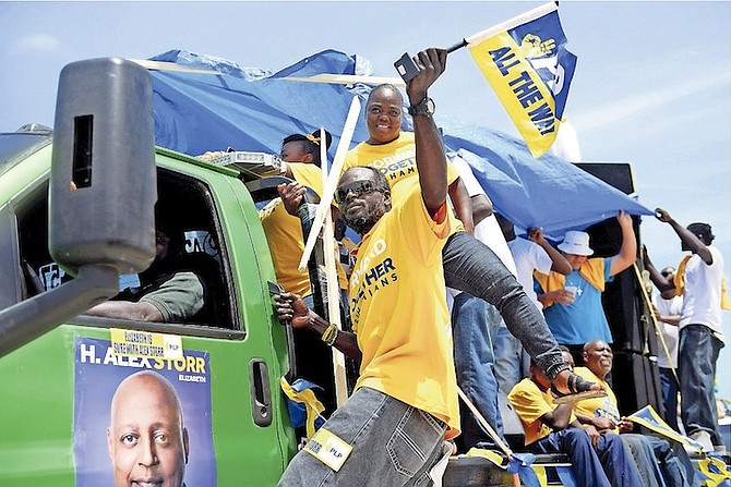 Supporters at the Progressive Liberal Party motorcade at Arawak Cay. Photo: Shawn Hanna/Tribune Staff