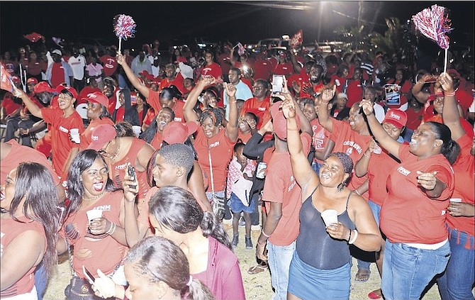 The crowd at the FNM rally in Andros last night. Photo: Yontalay Bowe/FNM