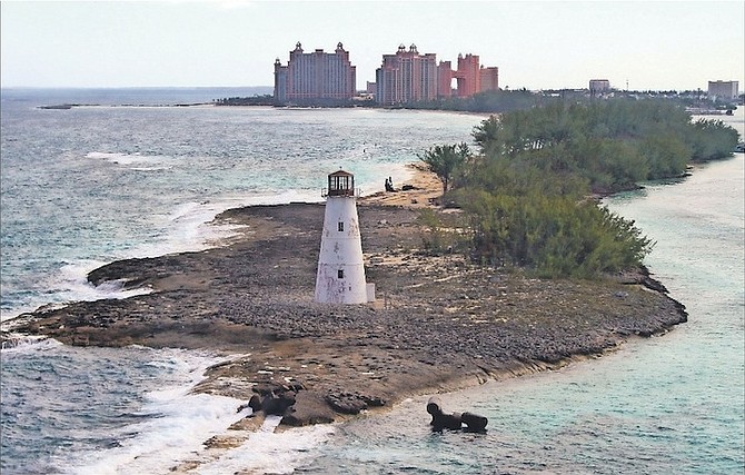 A recent view from a cruise ship of the Nassau lighthouse, which is showing clear signs of decline and disrepair. 
Photo: Ronald G Lightbourn

