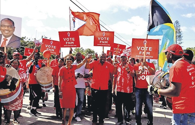 FNM leader Dr Hubert Minnis on his way to his nomination in Killarney. 