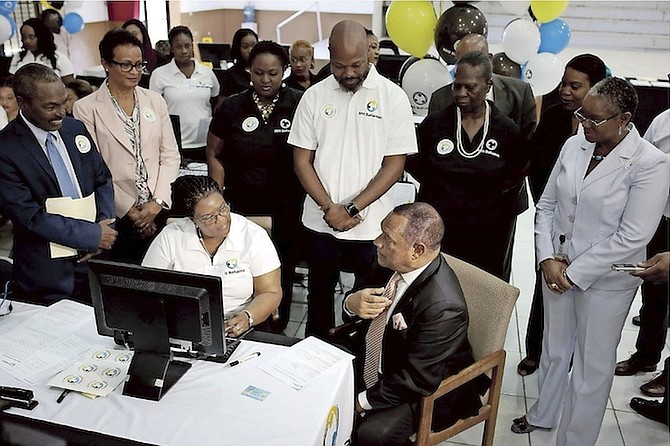 Prime Minister Perry Christie at the launch of NHI registration yesterday at the Enoch Backford Centre. Photo: Terrel W. Carey/Tribune Staff