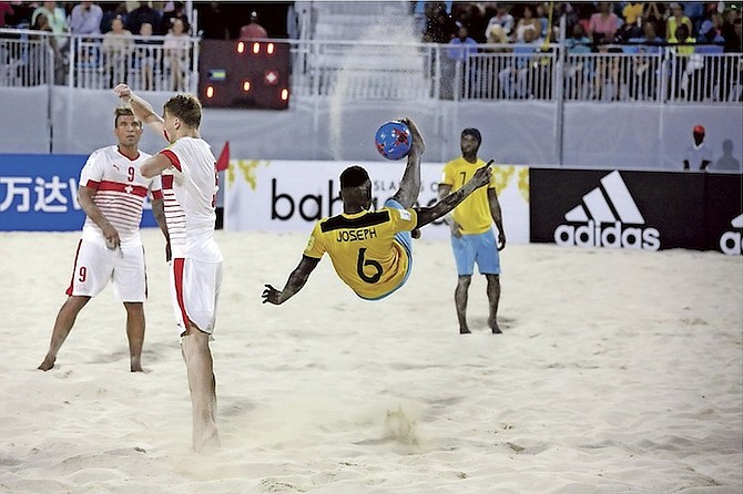 The Bahamas in action during the Beach Soccer World Cup.