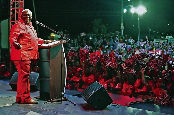 Former Prime Minister Hubert Ingraham speaks at the FNM rally.