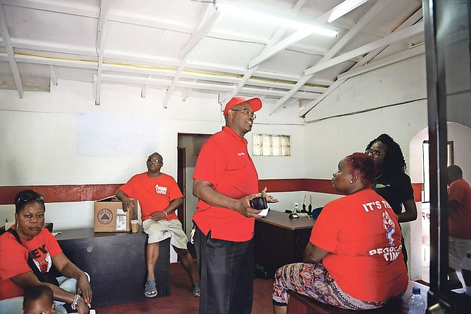FNM Golden Isles candidate Vaughn Miller is pictured inside his party's constituency headquarters which were robbed and vandalised. Photo: Shawn Hanna