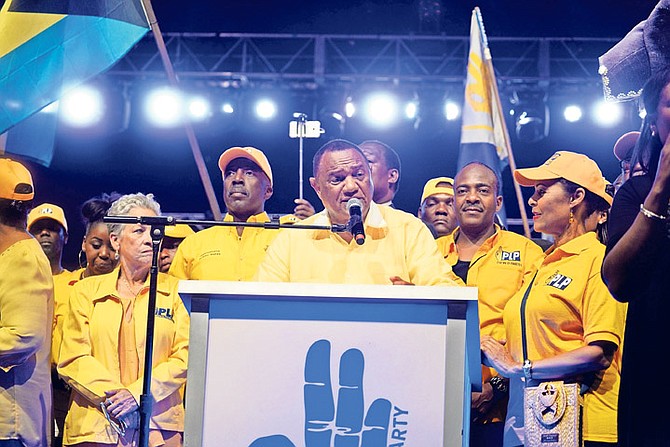 Outgoing Prime Minister Perry Christie pictured speaking at a PLP rally this week.