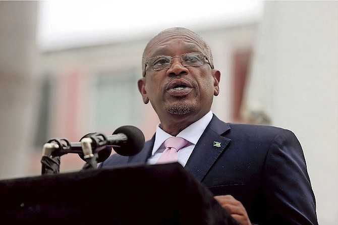 Prime Minister Dr Hubert Minnis speaking on Monday. Photo: Terrel W. Carey/Tribune Staff