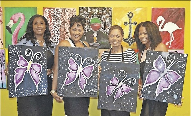 The purple butterfly was the subject chosen for last Friday’s paint and sip party.