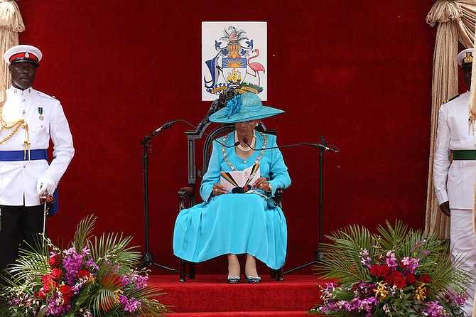 Governor General Dame Marguerite Pindling reads the Speech from the Throne. Photo: Terrel W. Carey