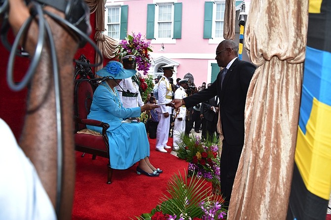Governor General Dame Marguerite Pindling with Prime Minister Dr Hubert Minnis.