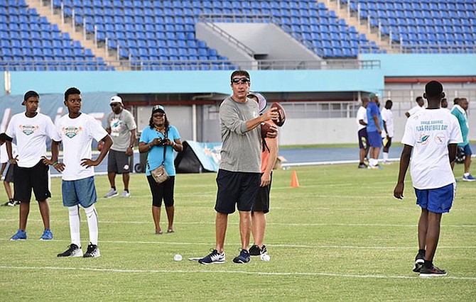 Dan Marino during the youth football clinic at the national stadium.