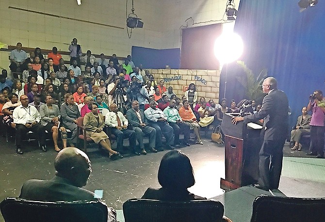 Prime Minister Dr Hubert Minnis addresses BIS and ZNS management and staff earlier this month. Photo: Kristaan Ingraham/BIS

 