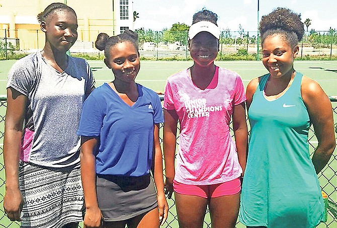 TEAM BAHAMAS: Fed Cup team members (l-r) Elana Mackey, Sydney Clarke, Iesha Shepherd and Sierra Donaldson are expected to represent the Bahamas in the Americas Zone II Fed Cup next month.

