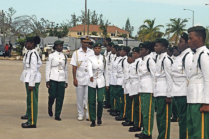 Commodore Tellis Bethel inspecting the Rangers Platoon at the Coral Harbour Base on June 10, 2017.