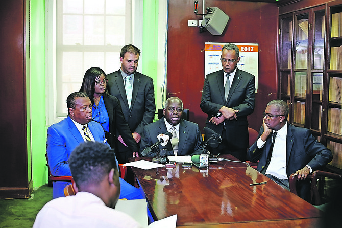 The PLP press conference in the minority room of the House of Assembly.
Photo: Terrel W. Carey/Tribune Staff