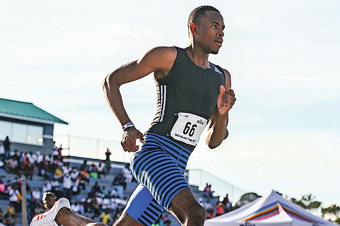 Stephen Gardiner races in the 400 metres at the Alive Open National Track and Field Championships.