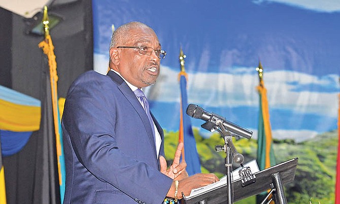 Prime Minister Dr Hubert Minnis addressing the opening session of the 38th regular meeting of the Conference of Heads of Government of the Caribbean Community (CARICOM) in Grenada yesterday It is the Prime Minister’s first head-of-state CARICOM address.  Photo: OPM Media Services

