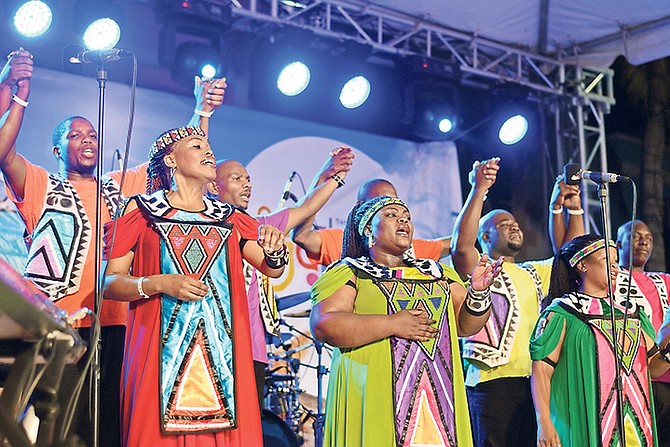 The Soweto Gospel Choir performing at the Caribbean Muzik Festival.
