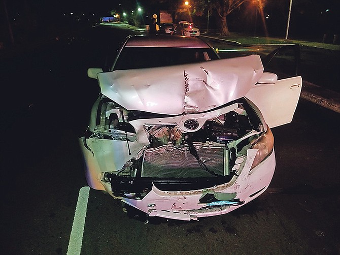 The wreckage of the car involved in the high-speed chase that ended in a shootout with police.