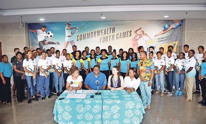 TEAM BAHAMAS NAMED: During a press conference at the Kendal Isaacs Gymnasium, Derron Donaldson, chef de mission for Team Bahamas, along with his assistant Emily Lowe, released the official names of the athletes who will represent Team Bahamas in the nine disciplines as the island nation gets set to host the Commonwealth Youth Games for the first time.
Photo: Shawn Hanna/The Tribune