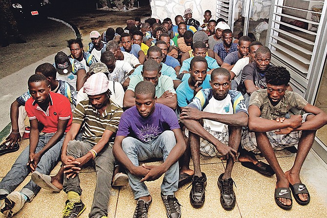 HAITIAN migrants at the Royal Bahamas Defence Force Base after they were apprehended at Ragged Island on July 13. Photo: RBDF Leading Mechanic Al Rahming