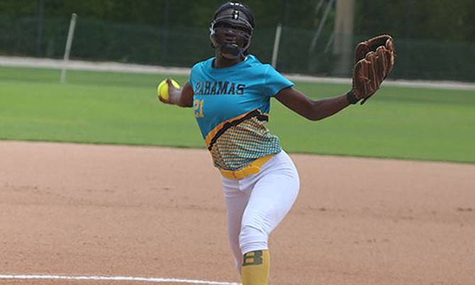 A Team Bahamas player in action against Australia. Photo: WBSC